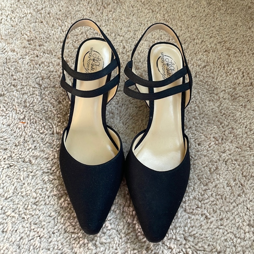 Black strappy ankle pumps